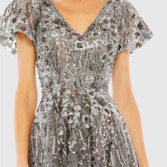 Mac Duggal Silver Beaded Midi Dress - Picture 2 of 3